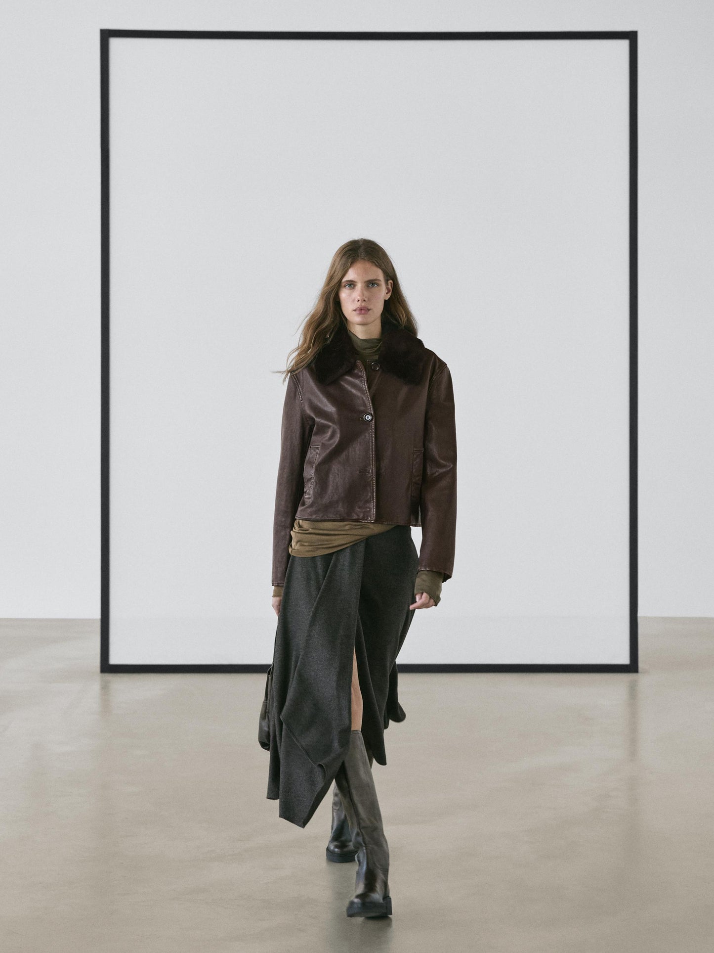 Nappa leather jacket with lambskin collar