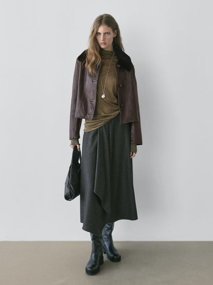 Nappa leather jacket with lambskin collar