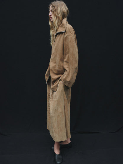 Medium suede leather coat