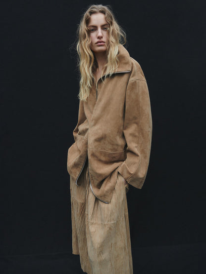 Medium suede leather coat