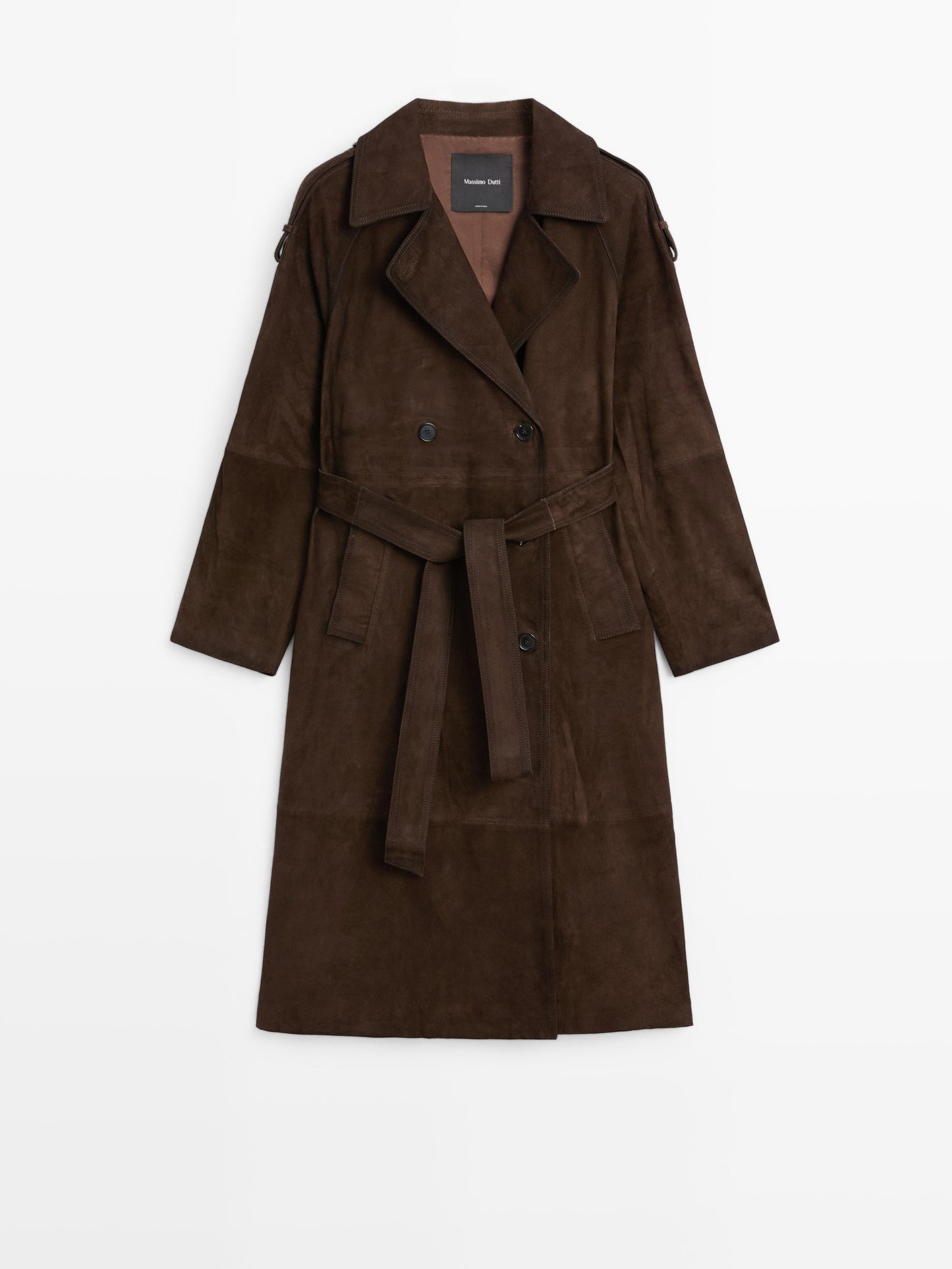 Long suede leather trench coat