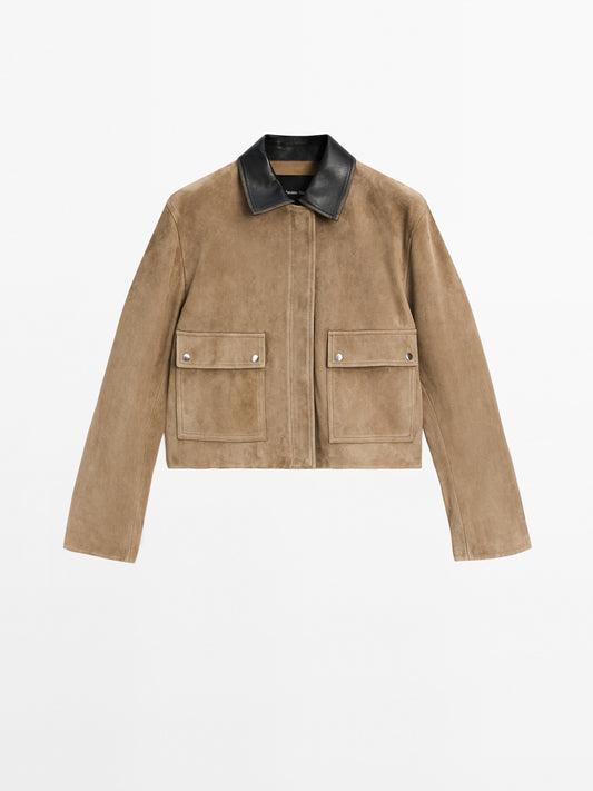 Contrast suede leather jacket