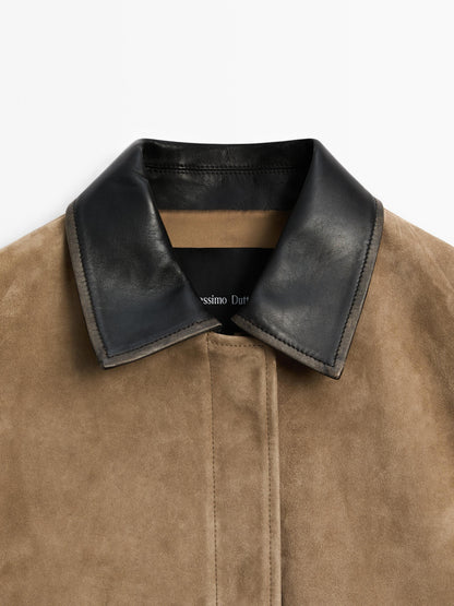 Contrast suede leather jacket