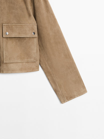 Contrast suede leather jacket