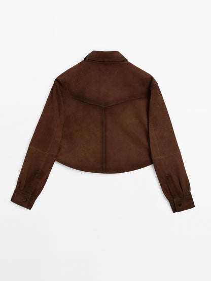 Cropped suede leather shirt