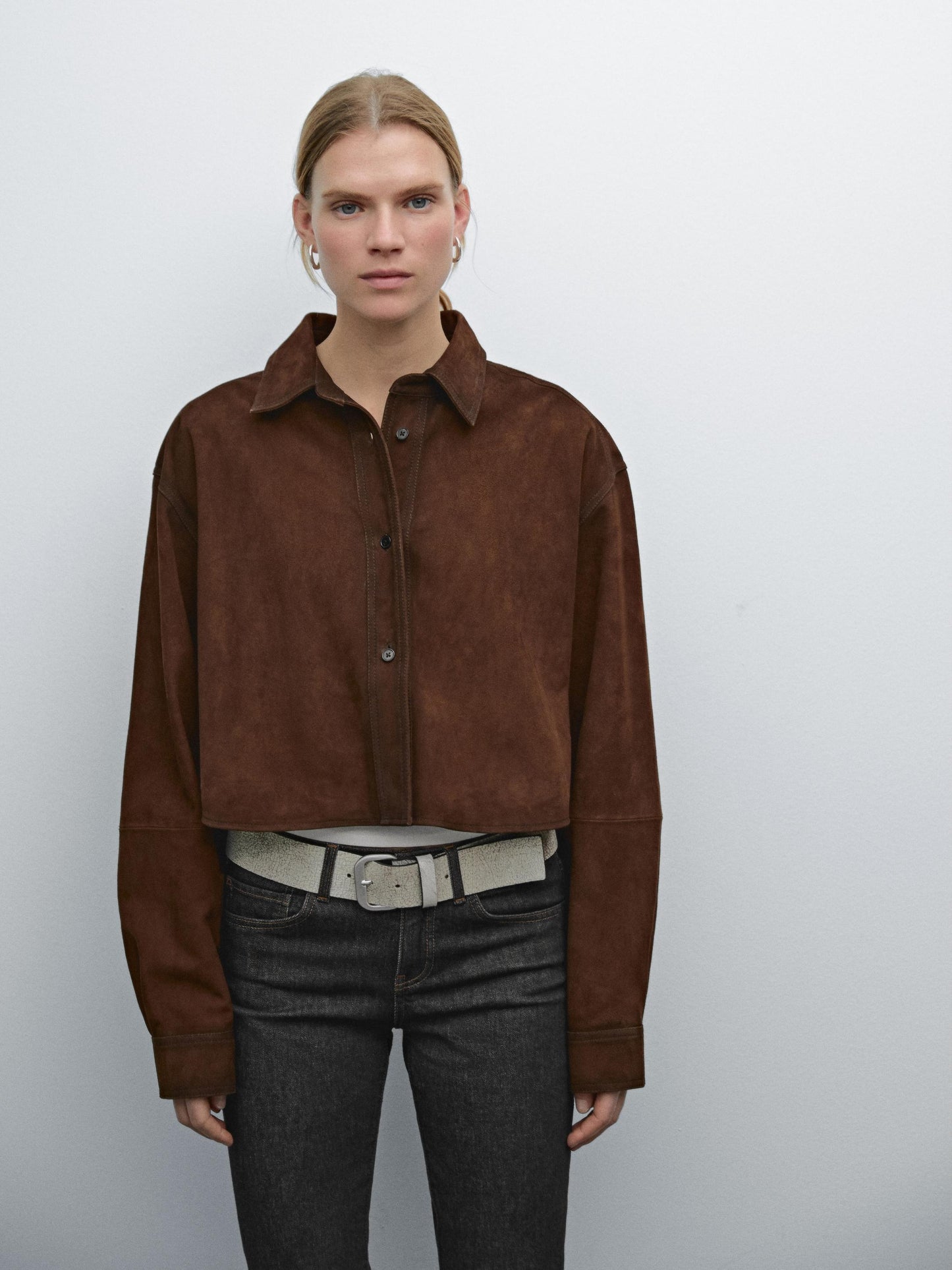 Cropped suede leather shirt