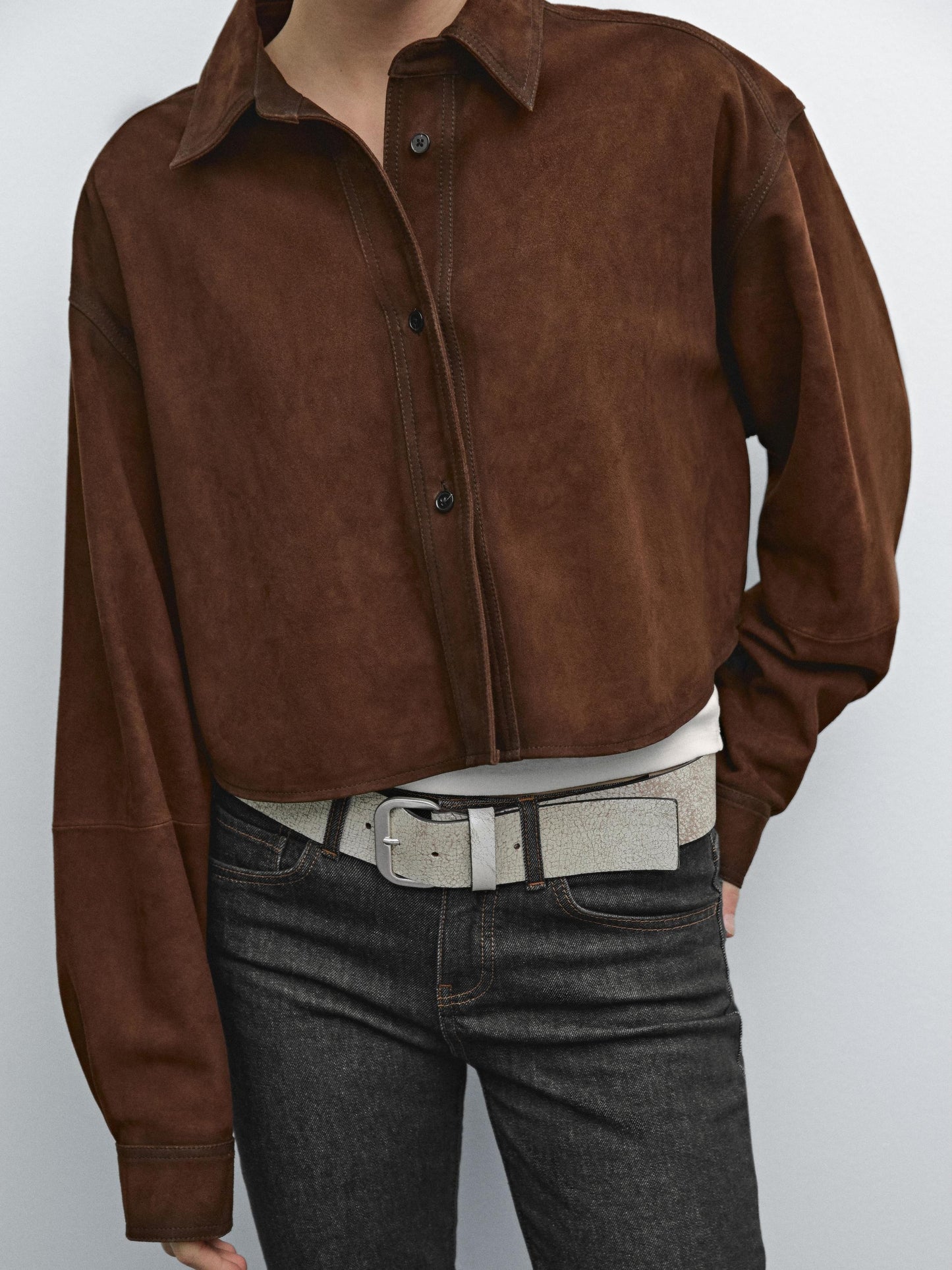 Cropped suede leather shirt