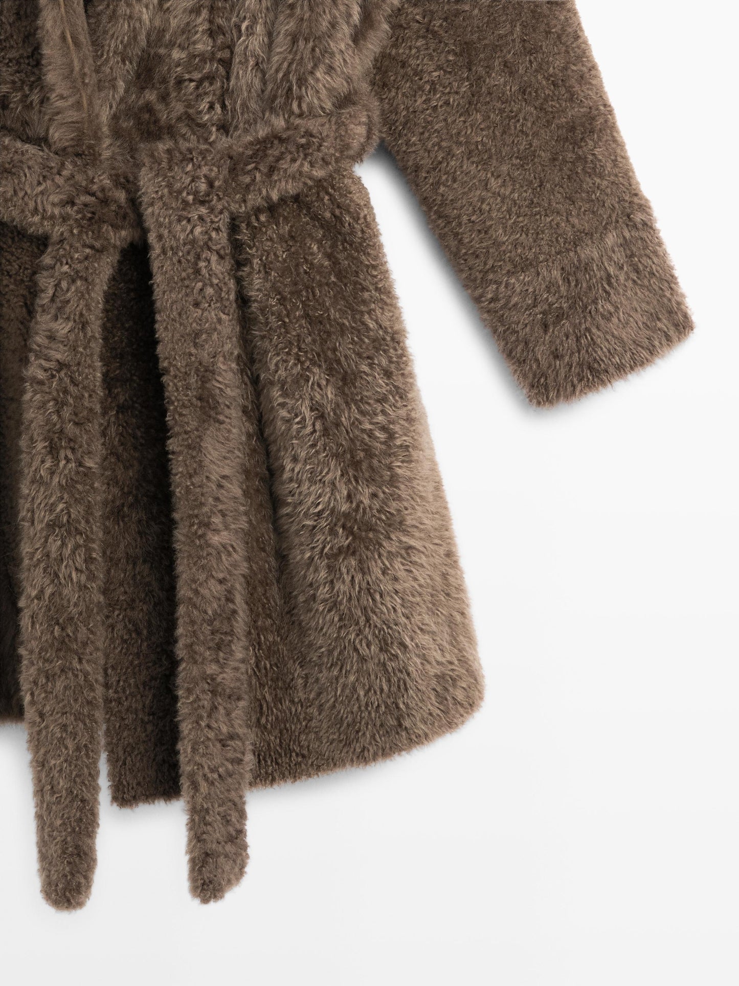 Long mouton coat with belt