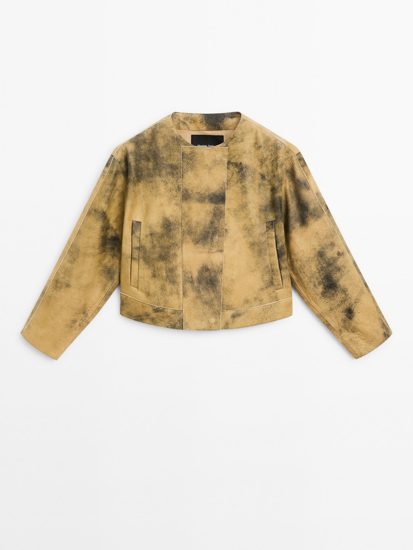 Worn effect suede leather jacket
