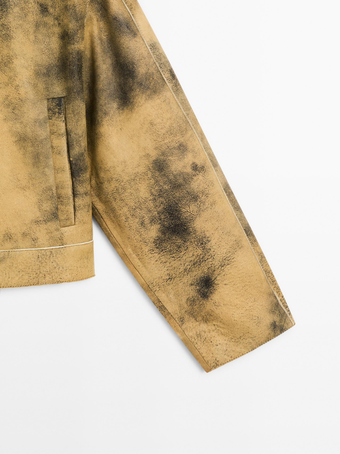 Worn effect suede leather jacket