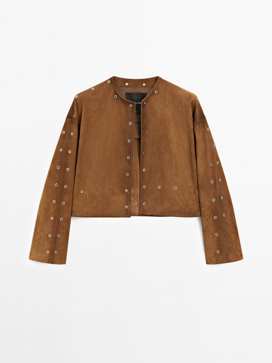 Suede leather jacket with eyelets