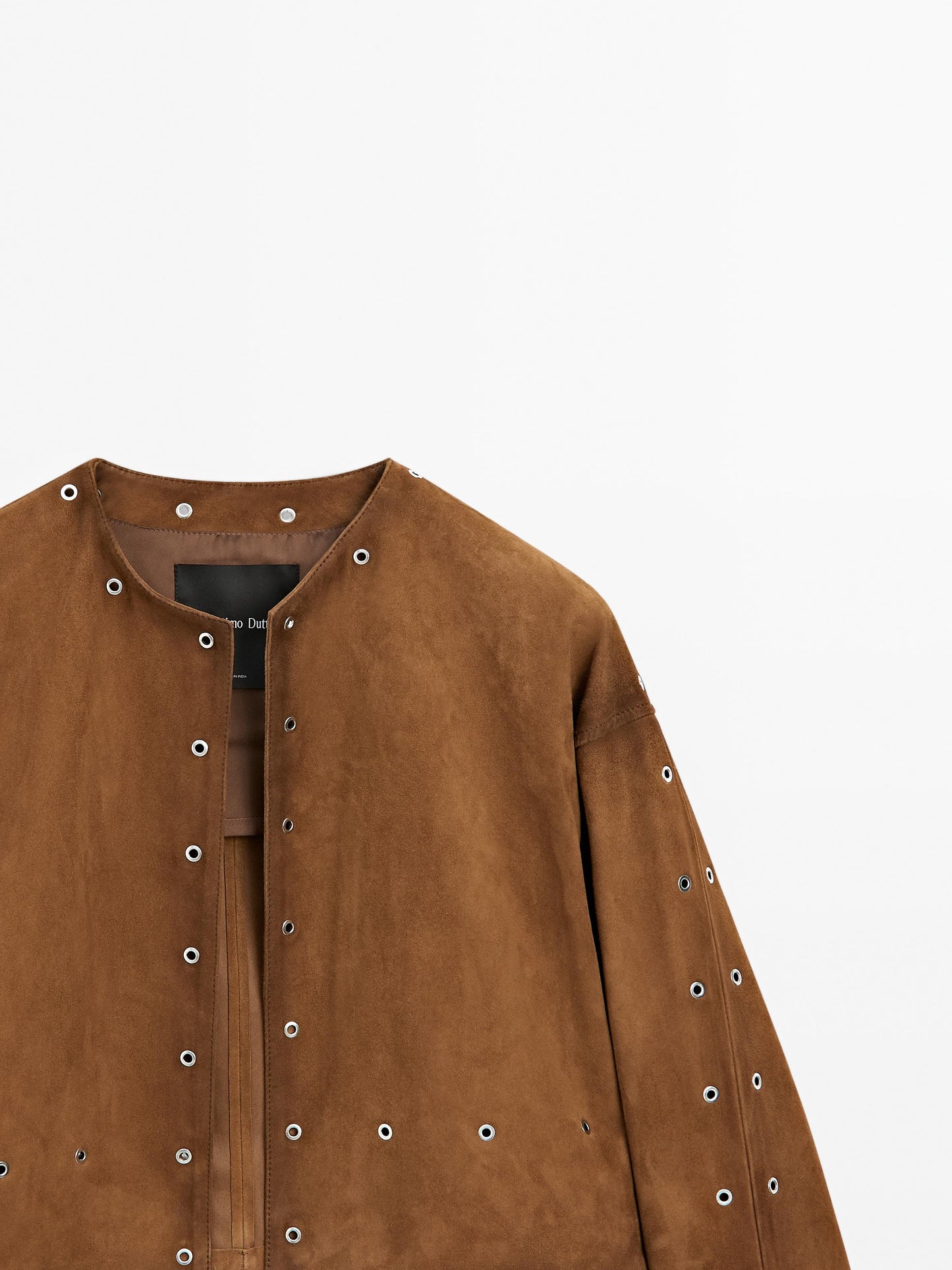 Suede leather jacket with eyelets