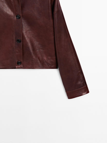 Short shiny nappa leather jacket