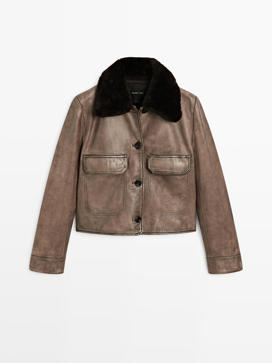 Nappa leather jacket with fur skin collar