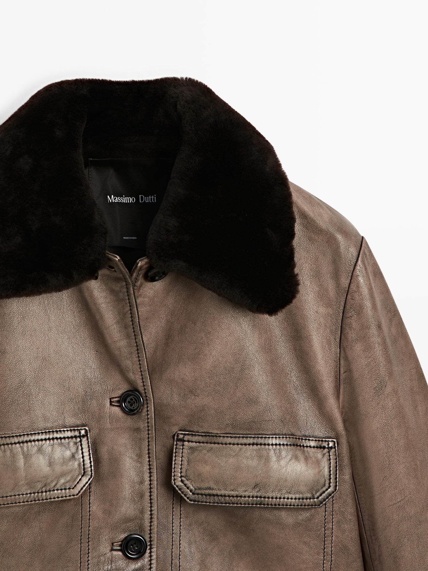 Nappa leather jacket with fur skin collar