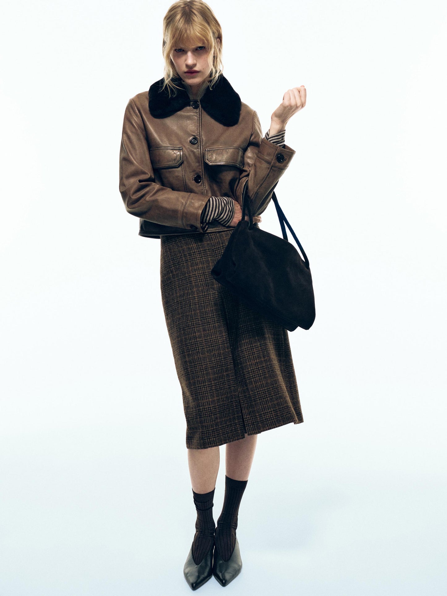 Nappa leather jacket with fur skin collar