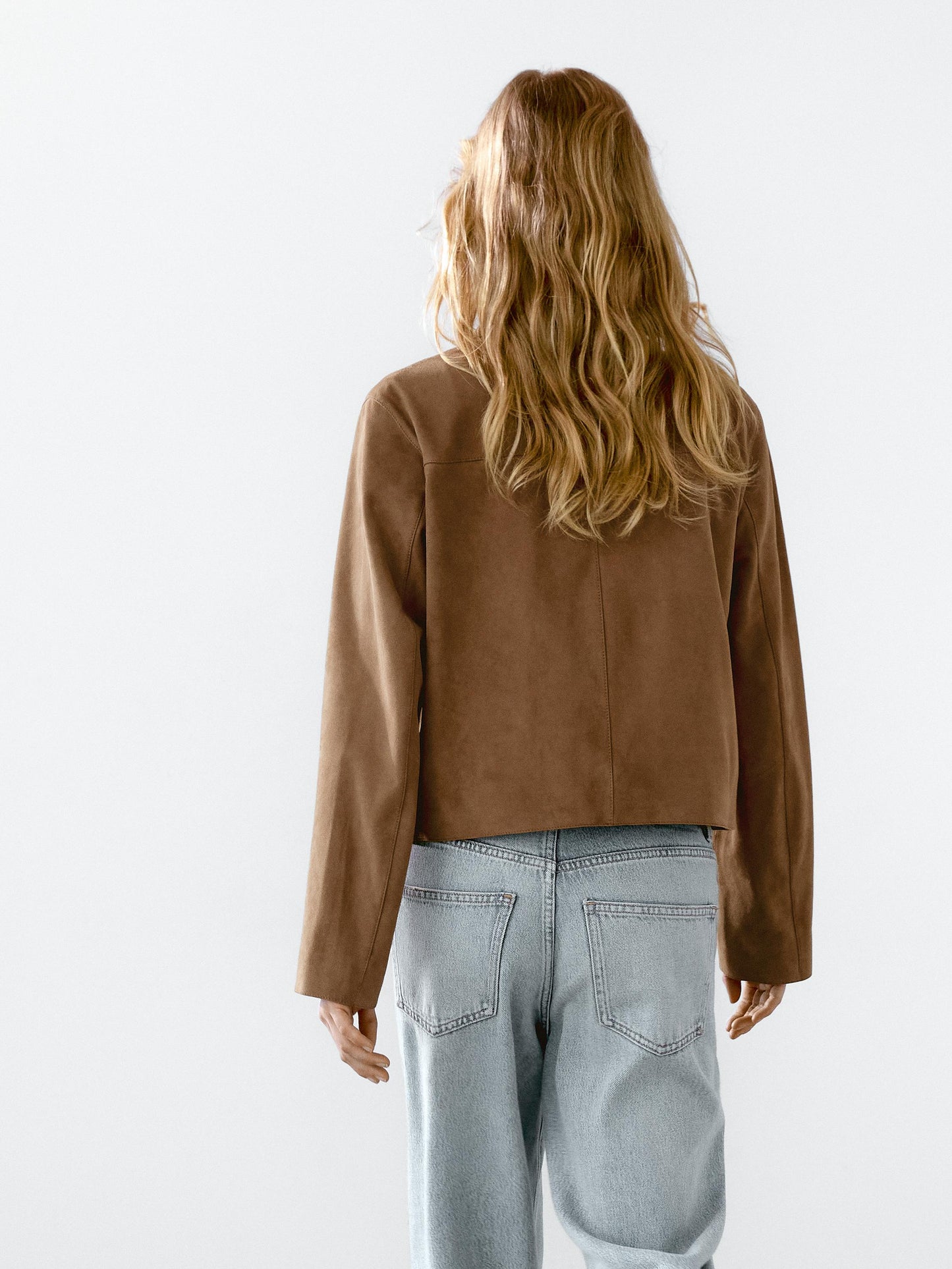 Suede leather jacket with lined buttons