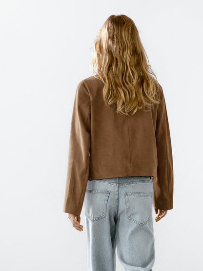 Suede leather jacket with lined buttons
