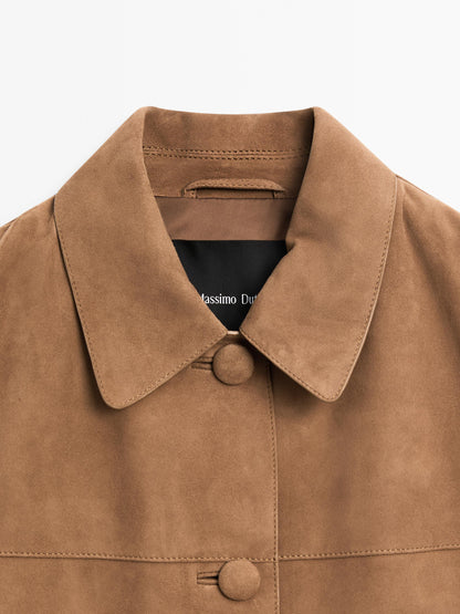 Suede leather jacket with lined buttons