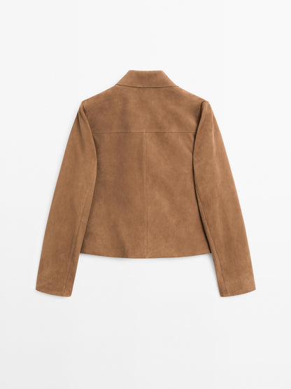 Suede leather jacket with lined buttons