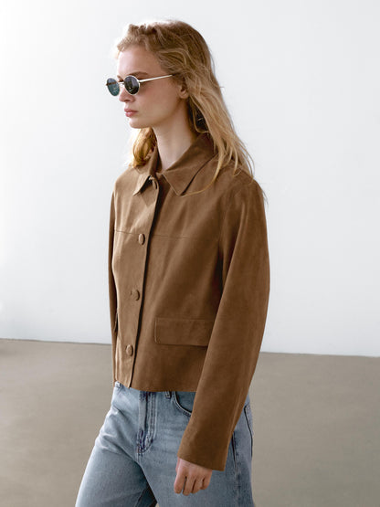 Suede leather jacket with lined buttons