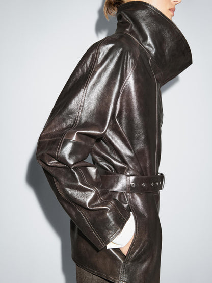 Nappa leather jacket with belt