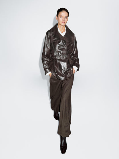 Nappa leather jacket with belt