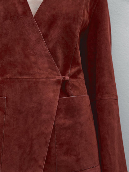 Crossover suede leather kimono