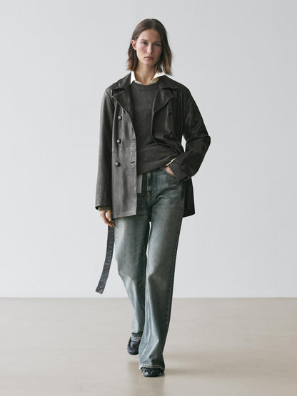 Nappa leather jacket with belt detail