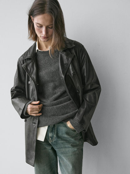 Nappa leather jacket with belt detail