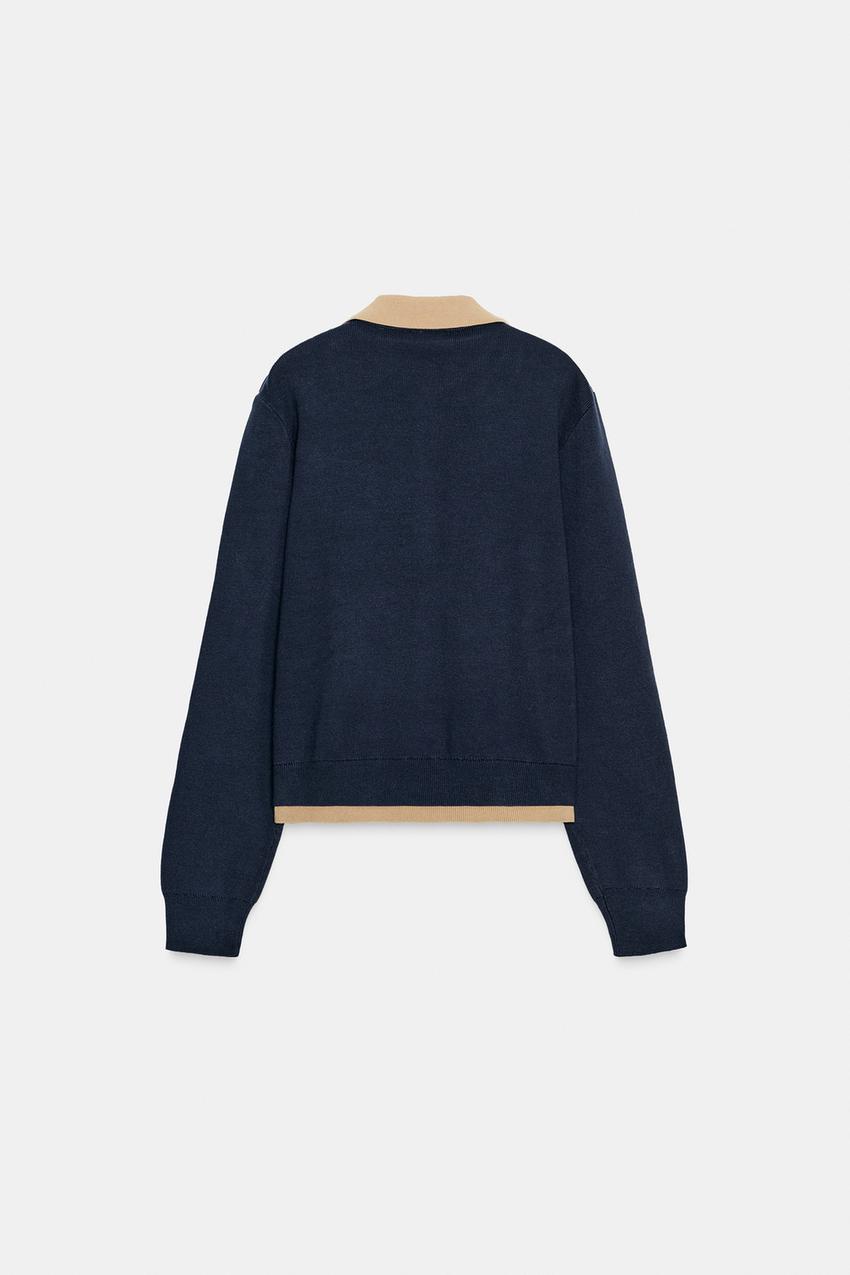 Contrast Double-Layer Knit Polo Jacket