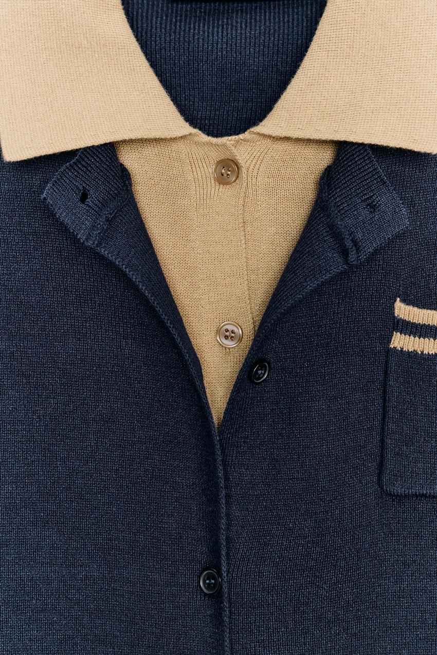 Contrast Double-Layer Knit Polo Jacket