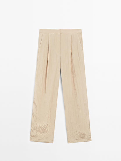 Textured satin trousers