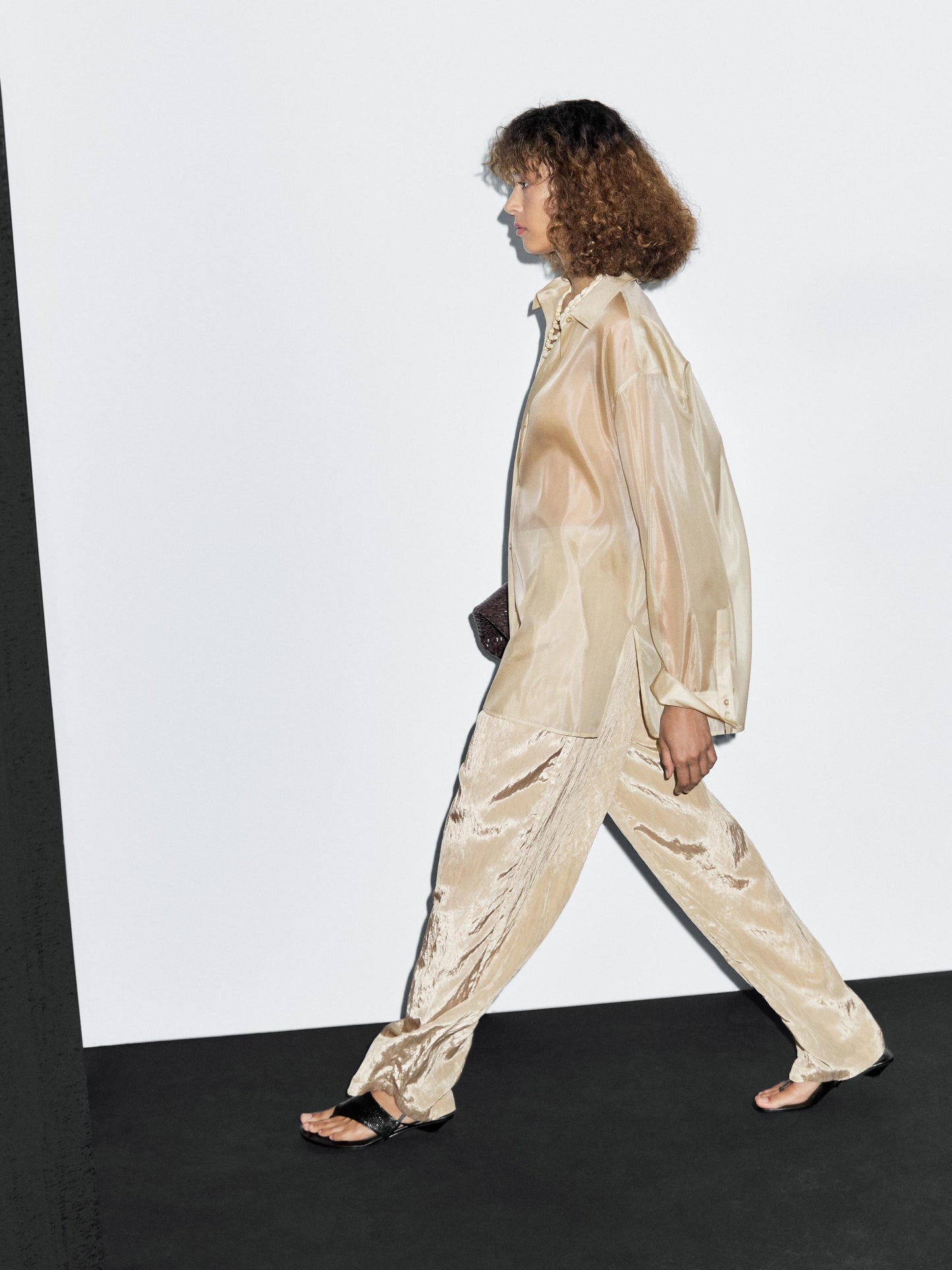 Textured satin trousers