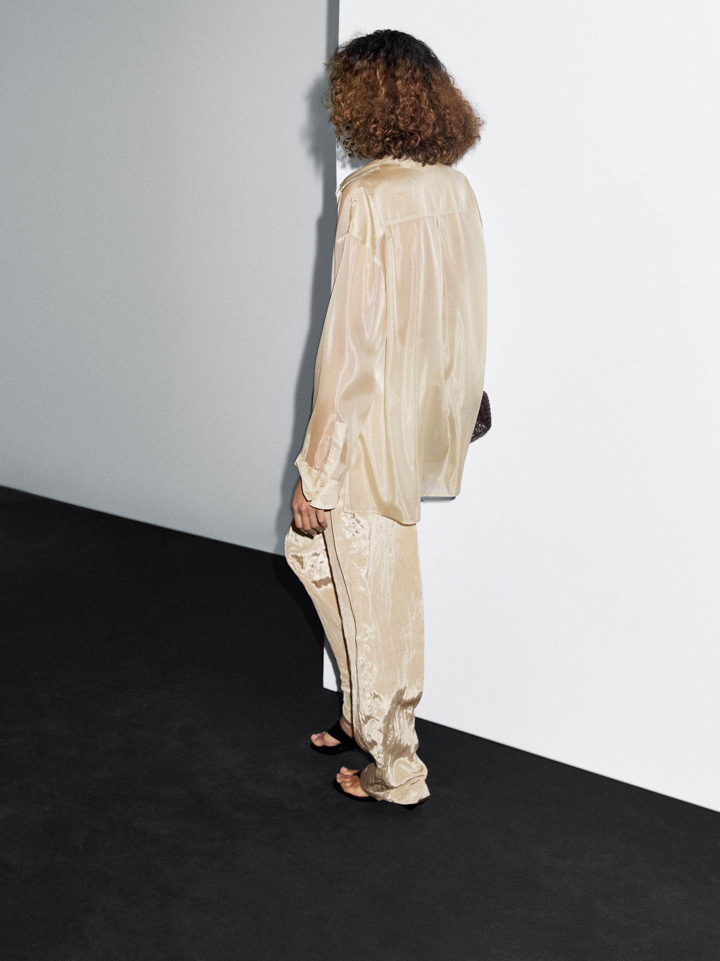 Textured satin trousers