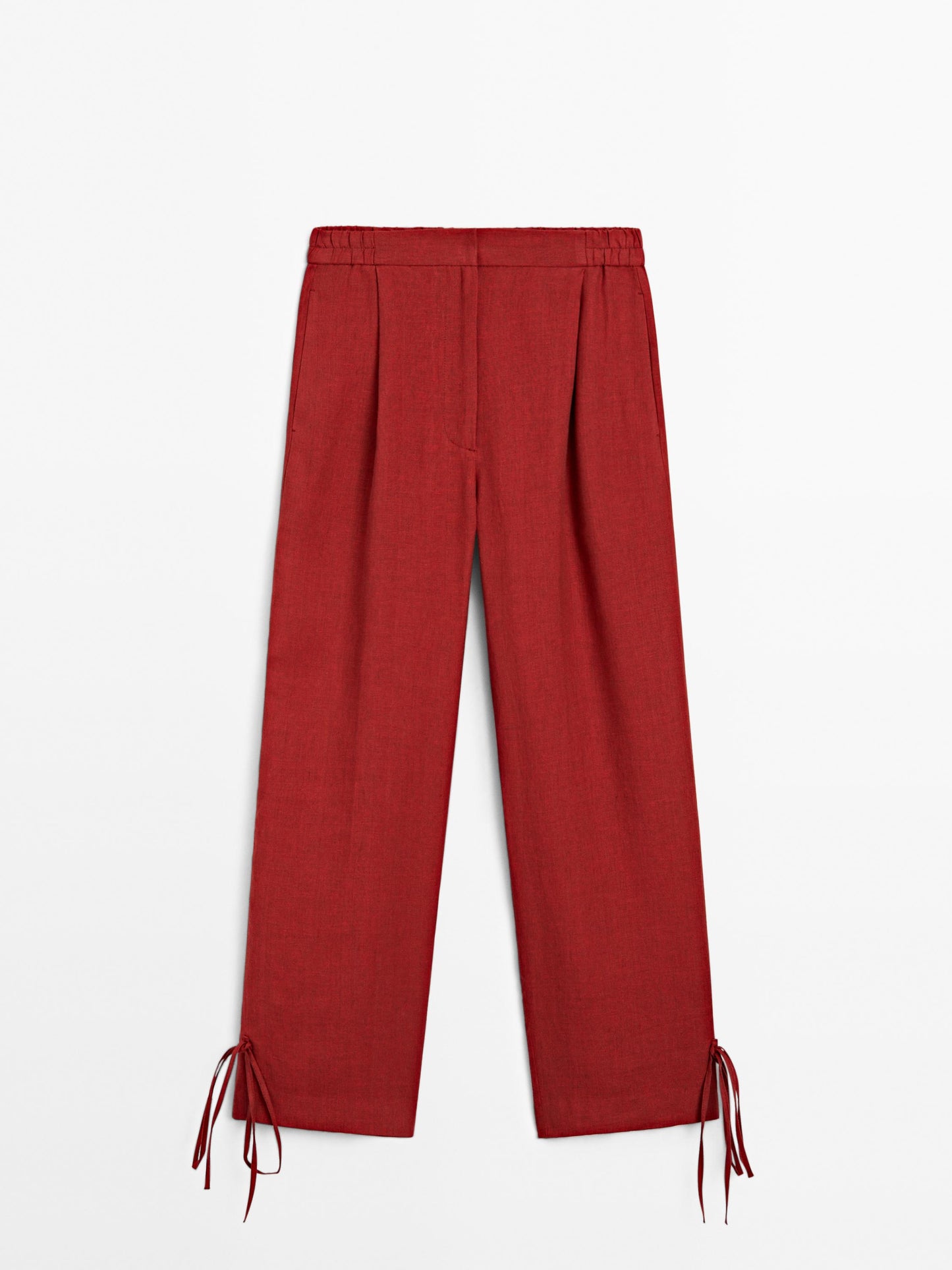 100% linen trousers with bow detail