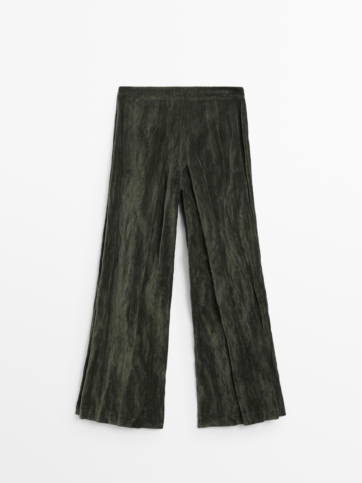 Wide-leg creased velvet trousers