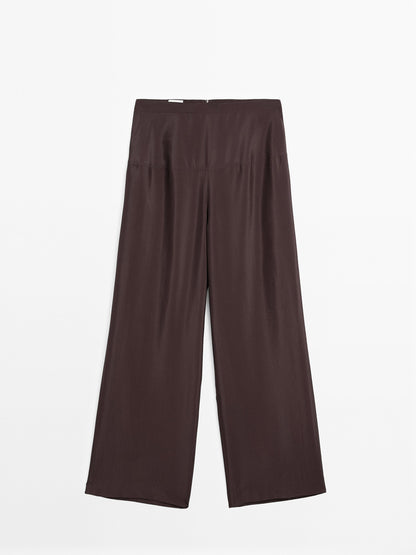 Flowing satin corset belt trousers