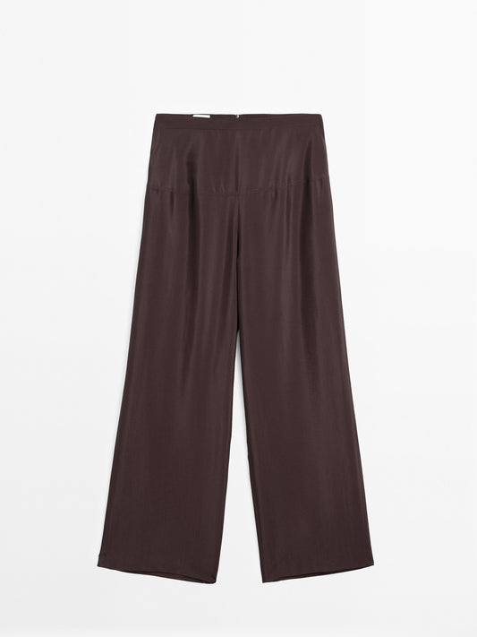 Flowing satin corset belt trousers