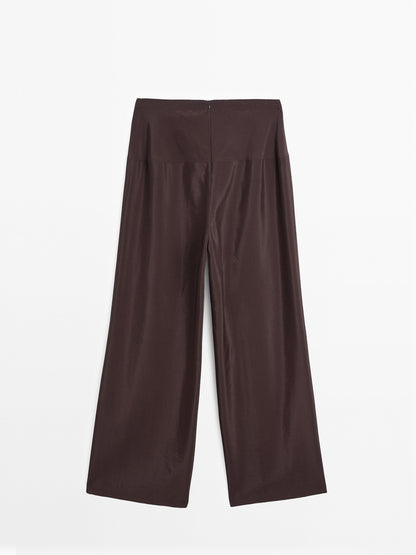 Flowing satin corset belt trousers