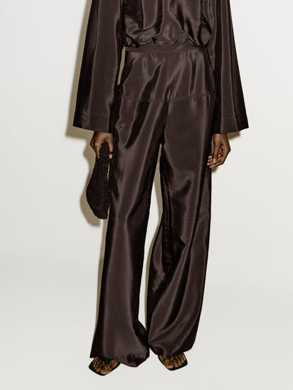 Flowing satin corset belt trousers
