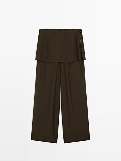 Flowing contrast 100% silk trousers