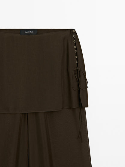 Flowing contrast 100% silk trousers