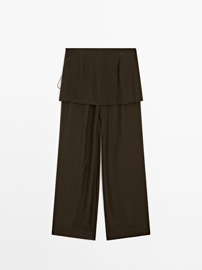 Flowing contrast 100% silk trousers