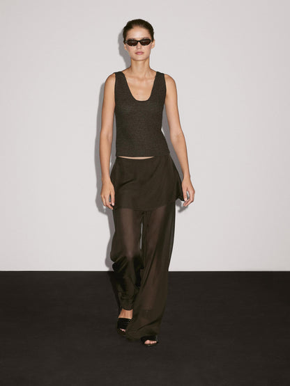 Flowing contrast 100% silk trousers