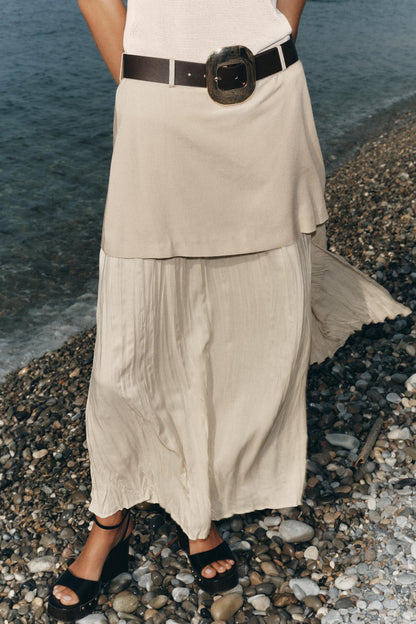 Belted Contrast Midi Skirt