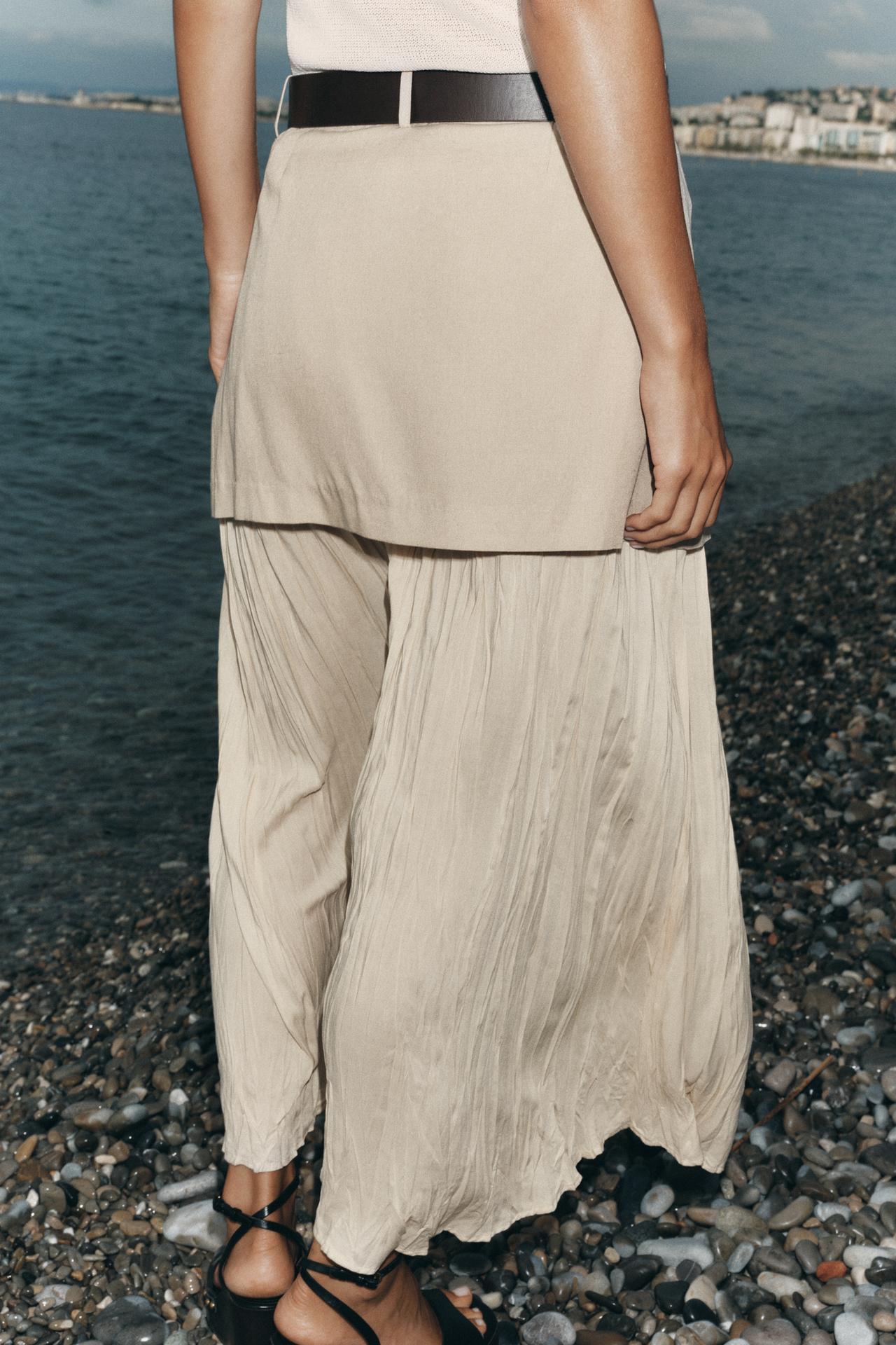 Belted Contrast Midi Skirt