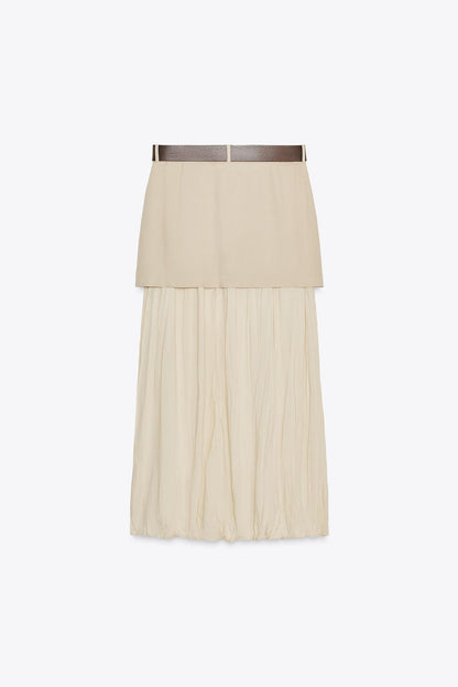 Belted Contrast Midi Skirt