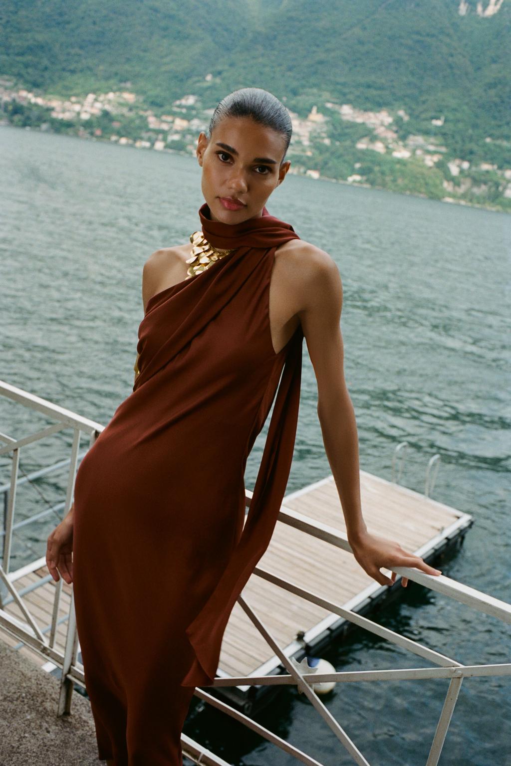 Asymmetric Midi Dress with Scarf