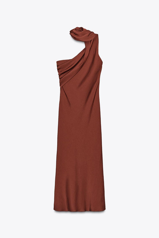 Asymmetric Midi Dress with Scarf